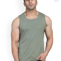 SLOWLORIS Pack Of 2 Printed Sleeveless Bio Washed Combed Cotton Gym Vests-picture-1
