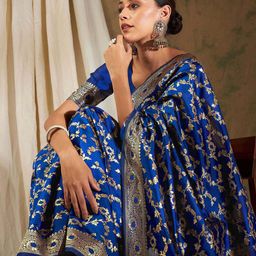 SAINOOR Ethnic Motifs Zari Silk Blend Banarasi Saree-image-74