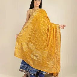 Exotic India Bandhani Gharchola Silk Dupatta With Giant Paisleys-picture-48