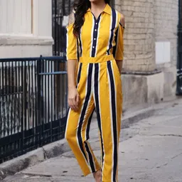 DressBerry Women Blue Striped Cold-Shoulder Basic Jumpsuit-picture-39