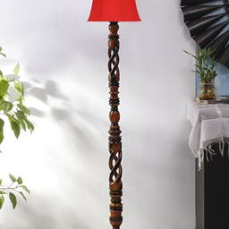 Devansh Brown & Red Wooden Floor Lamp With Shade-38