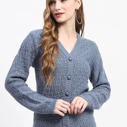 Madame Women Cable Knit Cardigan with Fuzzy Detail-image-81
