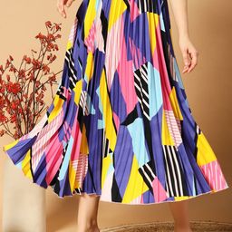 OTABU Abstract Printed Accordion Pleated A-Line Midi Skirt-picture-5