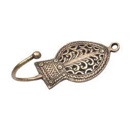 IndianShelf Gold-Toned & Black Tribal Engraved Leaf Brass Wall Hooks-image-45