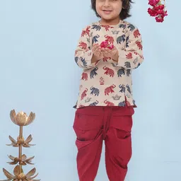 Aj DEZInES Boys Ethnic Motifs Printed Regular Pure Cotton Kurta with Dhoti Pants-image-73