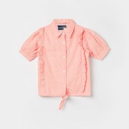 Juniors by Lifestyle Embroidered Puff Sleeve Cotton Shirt Style Top-38