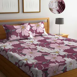 Myntra Elegant Homes Purple Printed 300 TC King Bedsheet Set 2.50 m x 2.25 m-image-42