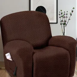 Myntra Elegant Homes Brown Solid Jacquard 1 Piece Sofa Cover With Arms-picture-3