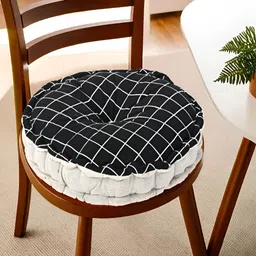 Myntra Elegant Homes Black Checked Cotton Sitting Round Chair Cushion Pad-picture-13