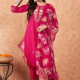 Moda Rapido Floral Embroidered Beads And Stones Kurta With Trousers & Dupatta-image-88