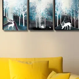 Myntra Elegant Homes White & Blue 3 Pieces Deer & Trees Floral and Botanical Wall Arts-image-68