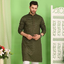 Sydney Heights Men Ethnic Motifs Embroidered Sequinned Pastels Jacquard Kurta-picture-57