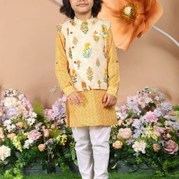 LIL PITAARA Boys Floral Printed Regular Pure Cotton Kurta with Pyjamas-image-22