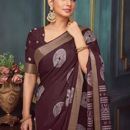 KALINI Zari Silk Blend Designer Block Print Saree image 4