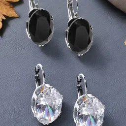 DressBerry Set of 2 Silver Toned Cubic Zirconia OvalHoop Earrings-14