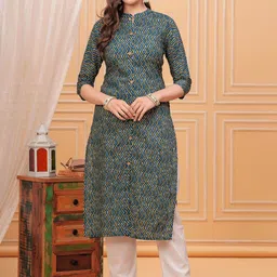 NEW4U Mandarin Collar Chevron Printed Straight Cotton Kurta-picture-57