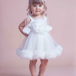 Lagorii Girls Shoulder Straps Sequined Ruffled Net Fit & Flare Dress-83