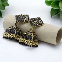 Adhvik Gold-Plated Artificial Stones Studded And Beaded Dome Shaped Jhumkas-19