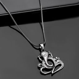 Voylla Men Rhodium Plated Lord Ganesha Pendant With Chain-image-79