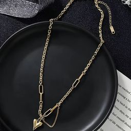 KARISHMA KREATIONS Gold-Plated Stainless Steel Lock Bone Heart Shaped Minimal Nacklace-image-80