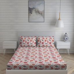 Living scapes by Pantaloons White & Pink Floral 210 TC Queen Bedsheet with 2 Pillow Covers-image-12