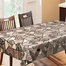 LooMantha Brown Geometric Printed Waterproof Plastic 6-Seater Table Cover-16