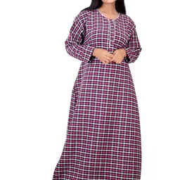 CLYMAA Pink Wool Blend Maxi Checked Nightdress-picture-18