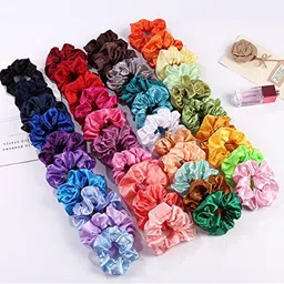 DN ENTERPRISES Women Set of 24 Satin Hair Scrunchies Ponytail Holders-43