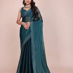 Indian Fashionista Embellished Beads and Stones Organza Saree-picture-15