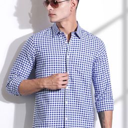 Thomas Scott Men Checked Classic Slim Fit Gingham Checks Cotton Shirt-image-99