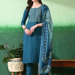 Moda Rapido Women Embroidered Regular Thread Work Kurti with Trousers & With Dupatta-picture-11