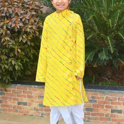 Mamma's Bear Boys Leheriya Printed Regular Gotta Patti Pure Cotton Kurta With Dhoti Pants-2