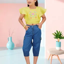 Lei-Chie Girls Embroidered Short Sleeves Linen Top With Capris-picture-20