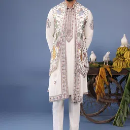 KALPRAAG Men Floral Embroidered Regular Sequinned Kurta with Trousers & With Dupatta-picture-21