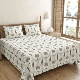 Bombay Spreads Brown & White Printed Pure Cotton 250 TC King Bedsheet Set 2.74 x 2.74 m-image-33