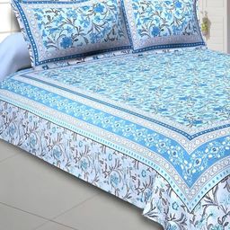 Bombay Spreads Blue & Off White Floral 180 TC King Bedsheet with 2 Pillow Covers-image-54