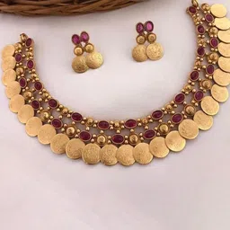 Gyaan Jewels Gold-Plated Stone Studded Lakshmi Goddess Coins Jewellery Set-30