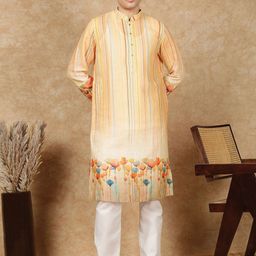 House Of Pataudi Men Striped Printed Straight Kurta-picture-32
