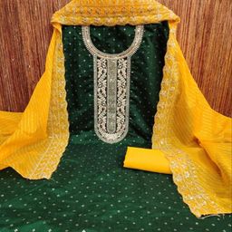 SHIJILA Ethnic Motifs Embroidered Poly Silk Unstitched Dress Material-image-65