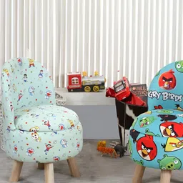 Shadowkart 2-Pcs Blue & Red Printed Wooden Round Ottoman Pouffes-16