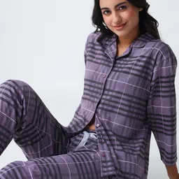 I like me Purple Checked Pure Cotton Night suit-image-70