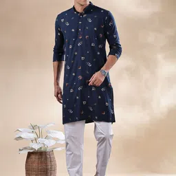 Anouk Floral Embroidered Thread Work Mandarin Collar Cotton Straight Kurta-image-35
