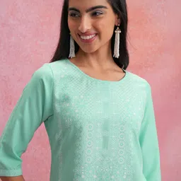 KETCH Women Flared Sleeves Thread Work Kurta-picture-24