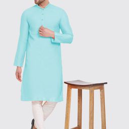 Sanwara Men Blue Solid Mandarin Collar Kurta-image-114