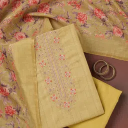 Koskii Floral Embroidered Zari Linen Unstitched Dress Material-picture-29