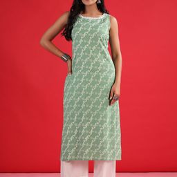 Anouk Floral Printed Round Neck Pure Cotton Straight Kurta-image-38