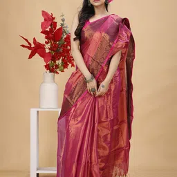 SLAGHA Solid Zari Tissue Taant Saree-picture-5