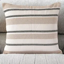 SASHAA WORLD Beige & Grey Striped Woven Design Cotton Square Cushion Covers-32
