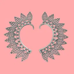 NVR Silver Plated Contemporary Oxidised Ear Cuff Earrings-50