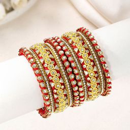 Peora Set Of 10 Gold-Plated Kundan Studded Chuda Bangles-picture-8